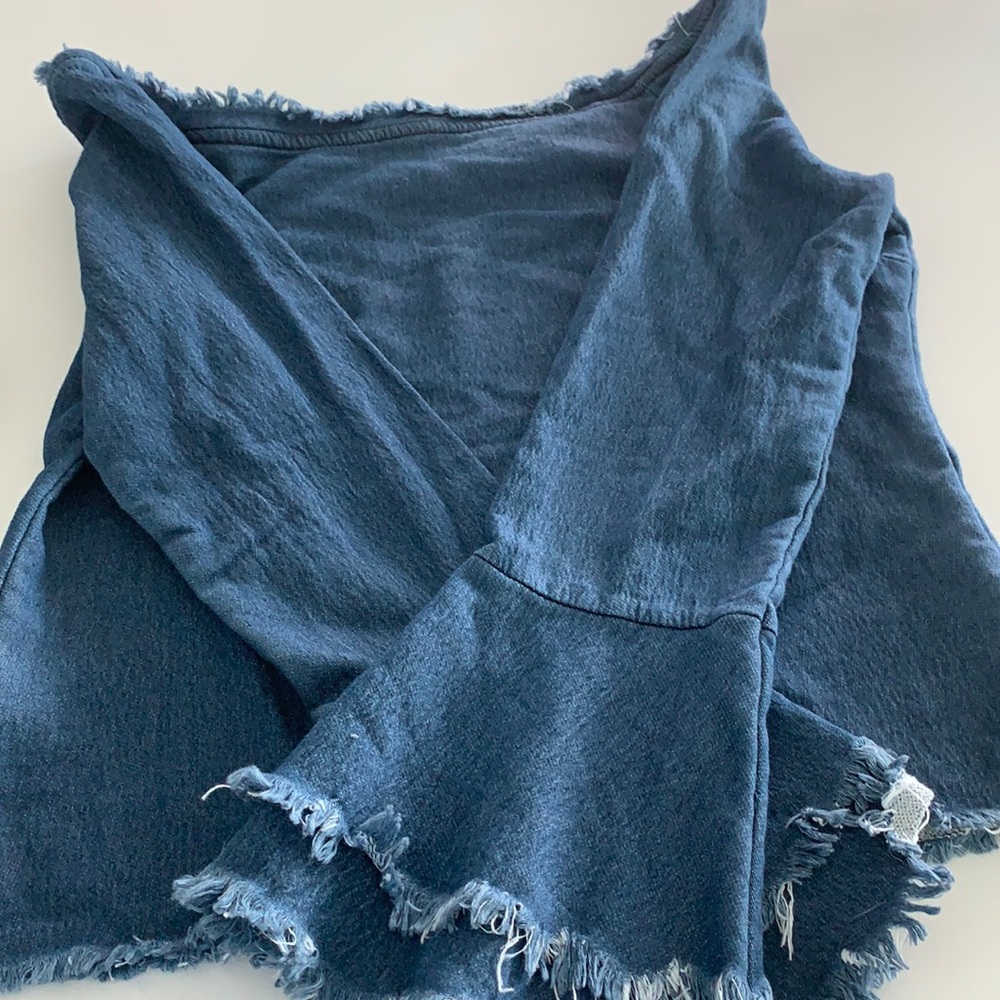 Denim off shoulder bell long sleeve top